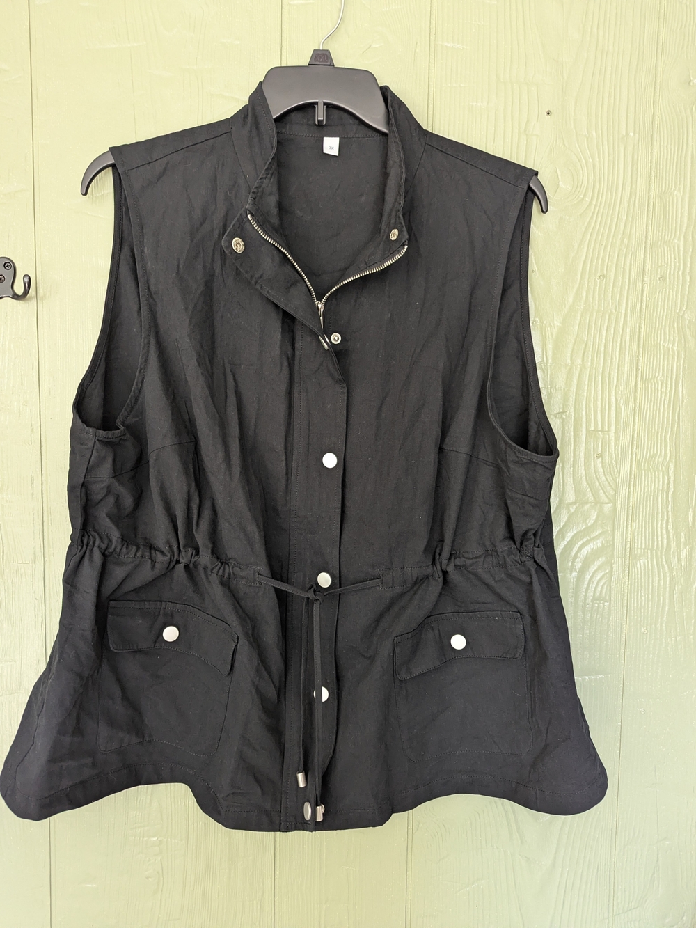 Womens Black Utility Drawstring Vest